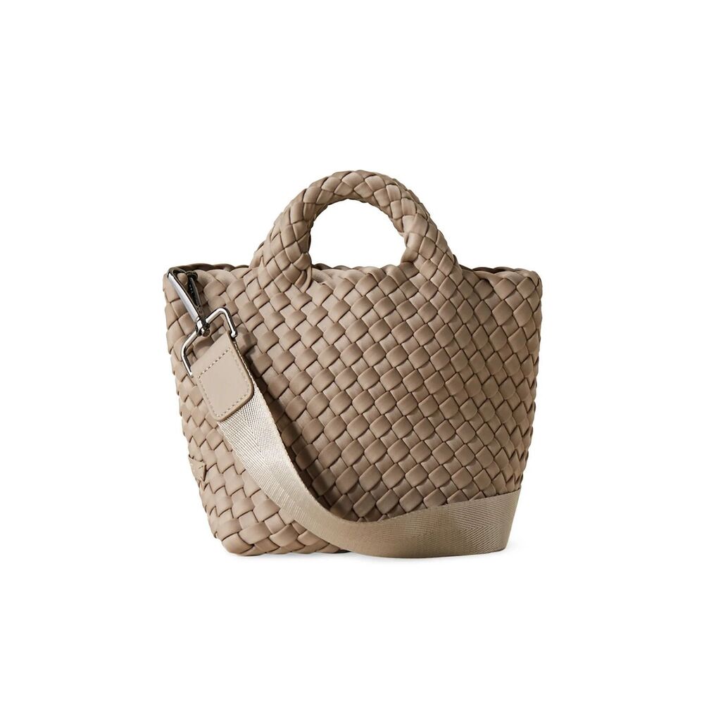 New Naghedi St. Barths Petit Tote (Beige) Woven Top Handle Bag w/ Strap & Pouch